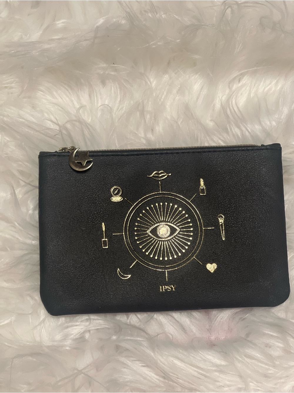 ipsy Black Cosmetic Bag with Gold Graphic Accents